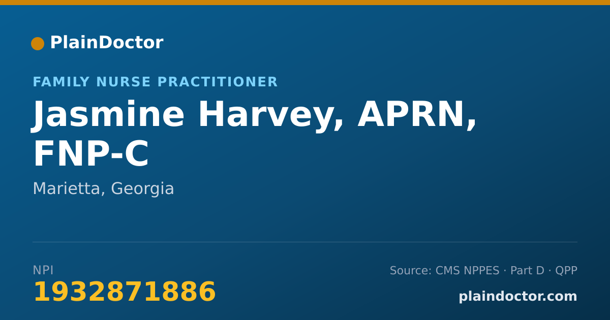 Shareable card for Jasmine Harvey, APRN, FNP-C - Family Nurse Practitioner, Marietta, GA