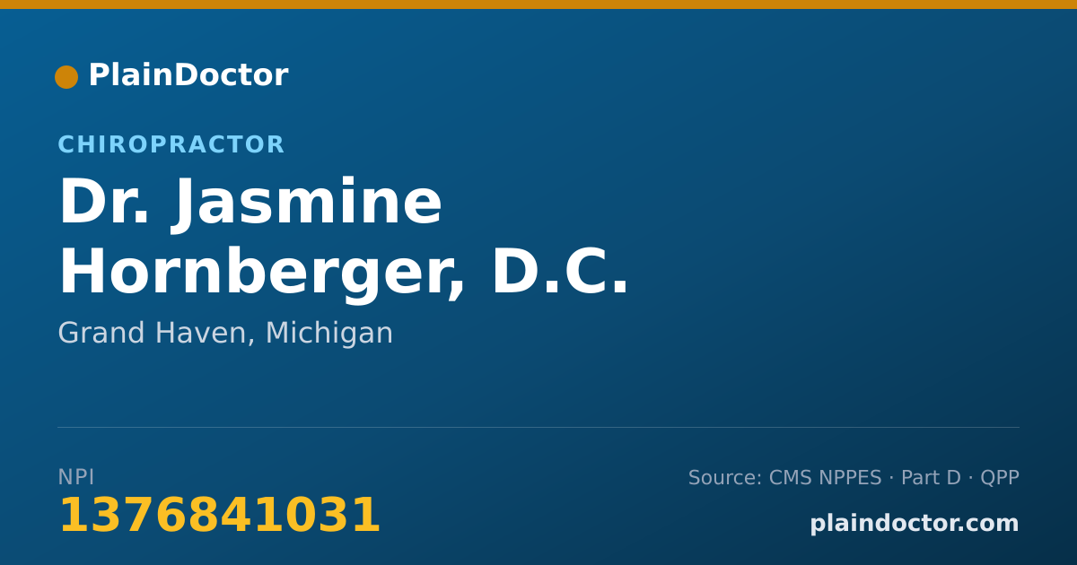 Shareable card for Jasmine Hornberger, D.C. - Chiropractor, Grand Haven, MI