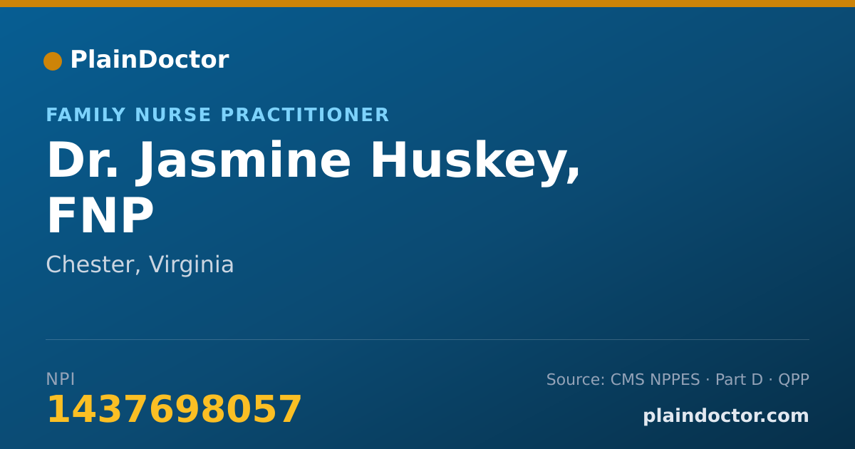 Shareable card for Jasmine Huskey, FNP - Family Nurse Practitioner, Chester, VA