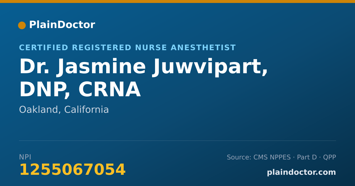 Shareable card for Jasmine Juwvipart, DNP, CRNA - Certified Registered Nurse Anesthetist, Oakland, CA