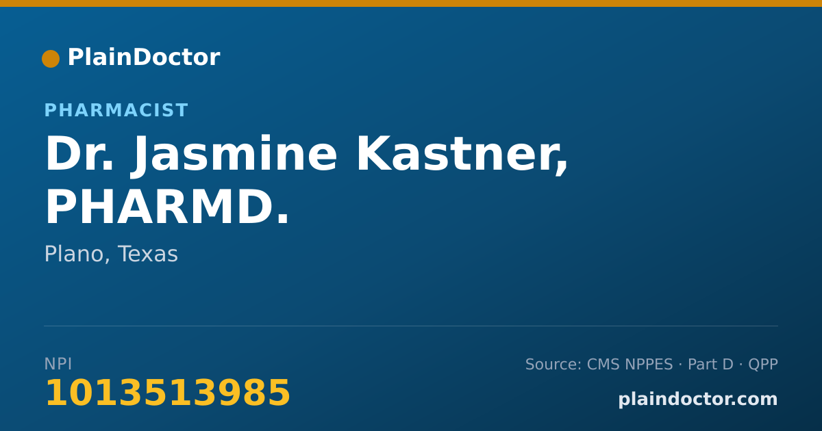 Shareable card for Jasmine Kastner, PHARMD. - Pharmacist, Plano, TX