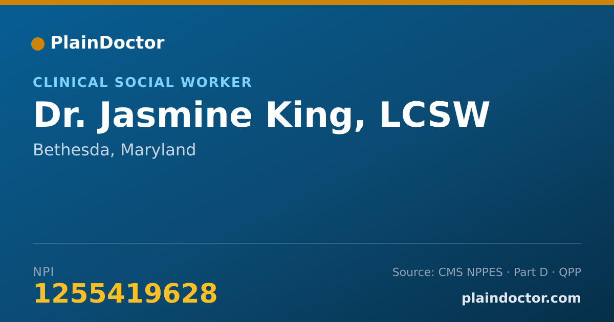 Shareable card for Jasmine King, LCSW - Clinical Social Worker, Bethesda, MD