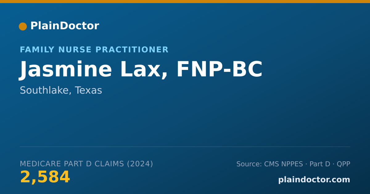 Shareable card for Jasmine Lax, FNP-BC - Family Nurse Practitioner, Southlake, TX