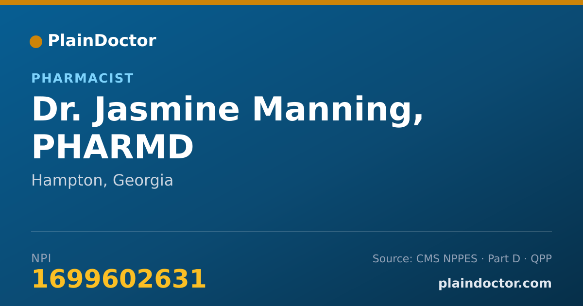 Shareable card for Jasmine Manning, PHARMD - Pharmacist, Hampton, GA