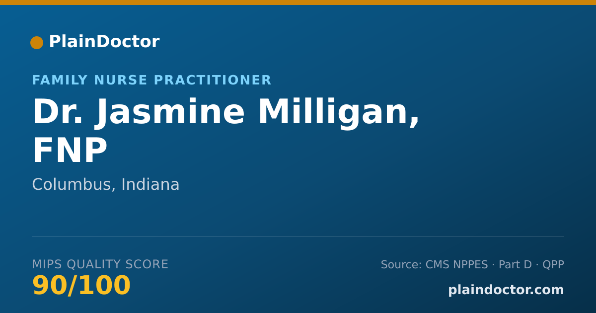 Shareable card for Jasmine Milligan, FNP - Family Nurse Practitioner, Columbus, IN