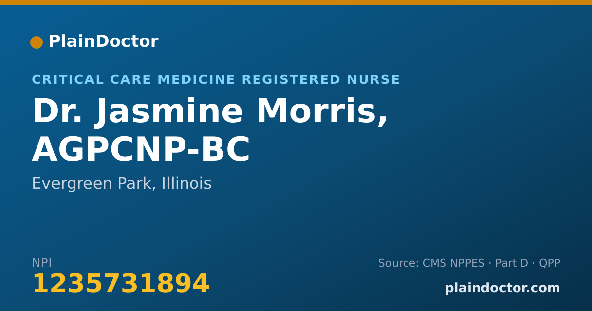 Shareable card for Jasmine Morris, AGPCNP-BC - Critical Care Medicine Registered Nurse, Evergreen Park, IL