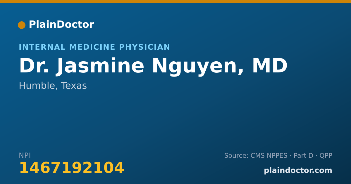 Shareable card for Jasmine Nguyen, MD - Internal Medicine Physician, Humble, TX