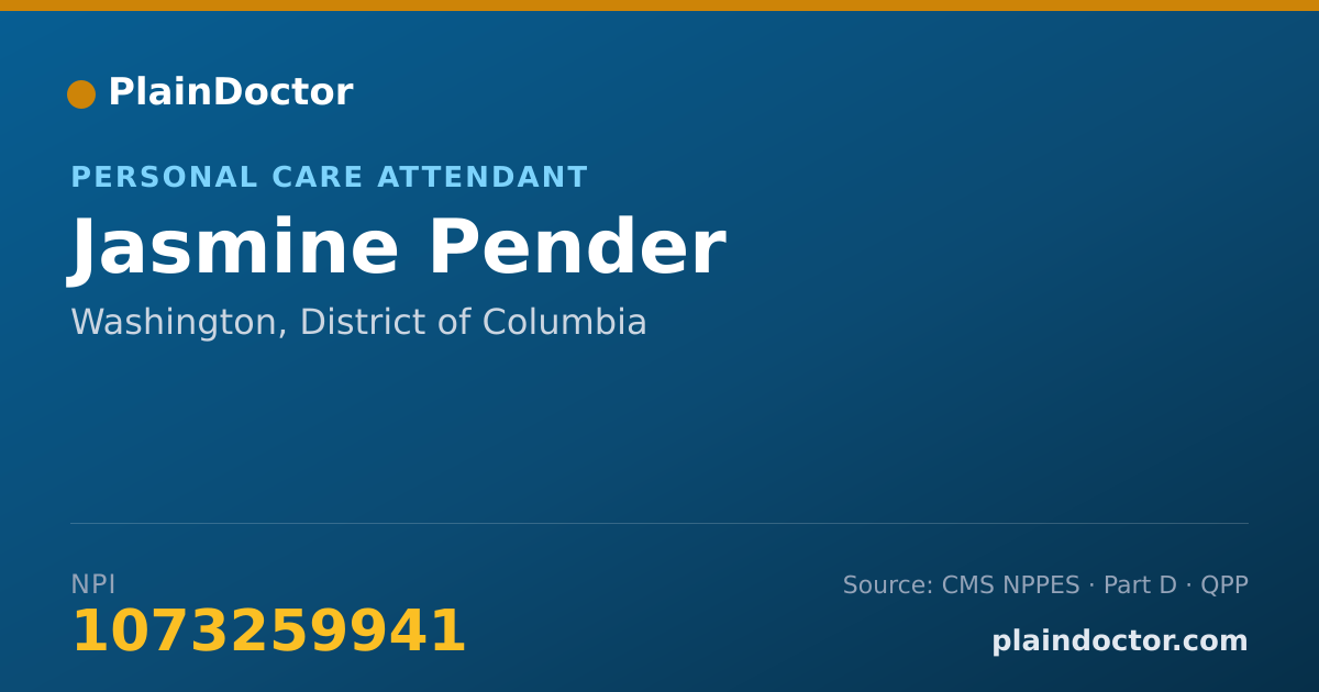 Shareable card for Jasmine Pender - Personal Care Attendant, Washington, DC