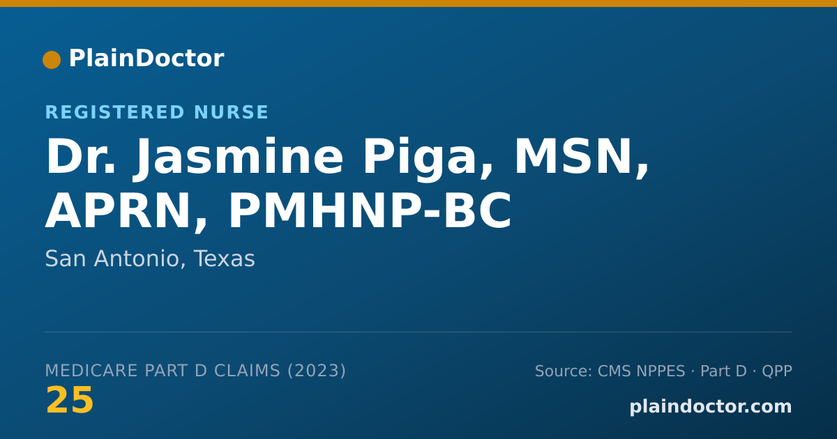 Shareable card for Jasmine Piga, MSN, APRN, PMHNP-BC - Registered Nurse, San Antonio, TX