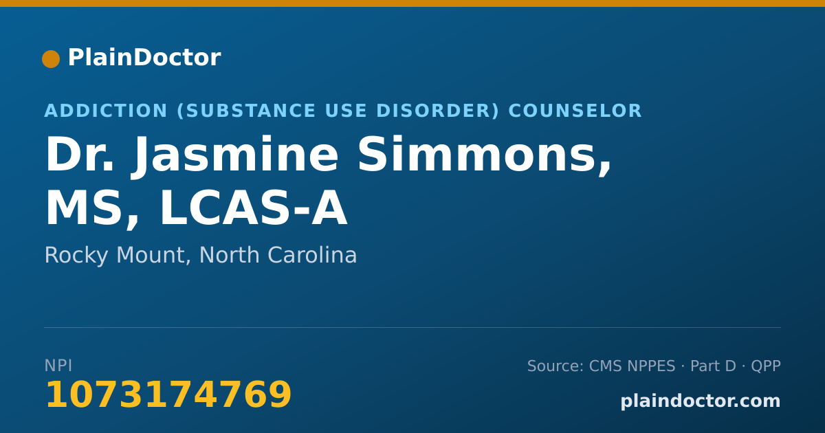 Shareable card for Jasmine Simmons, MS, LCAS-A - Addiction (Substance Use Disorder) Counselor, Rocky Mount, NC