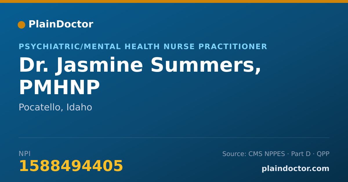 Shareable card for Jasmine Summers, PMHNP - Psychiatric/Mental Health Nurse Practitioner, Pocatello, ID