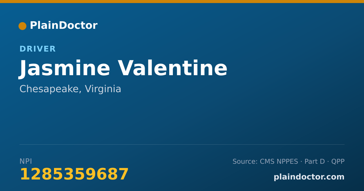 Shareable card for Jasmine Valentine - Driver, Chesapeake, VA