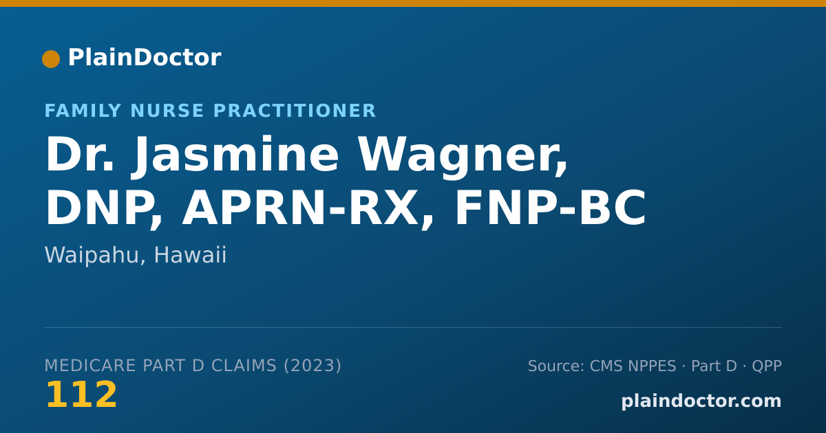 Shareable card for Jasmine Wagner, DNP, APRN-RX, FNP-BC - Family Nurse Practitioner, Waipahu, HI