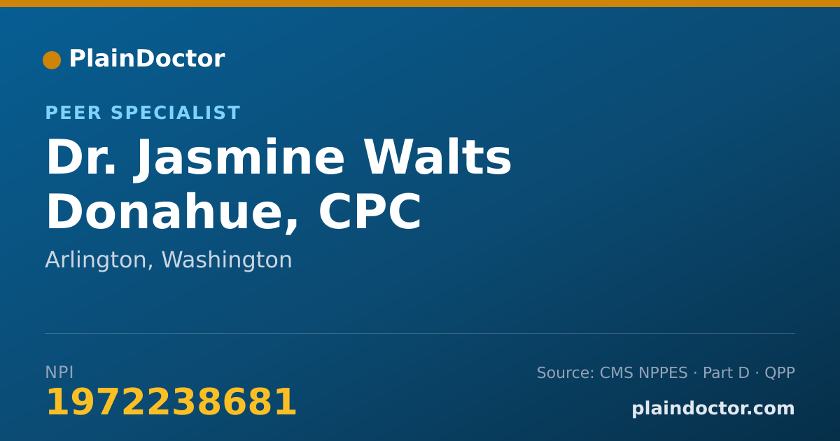 Shareable card for Jasmine Walts Donahue, CPC - Peer Specialist, Arlington, WA