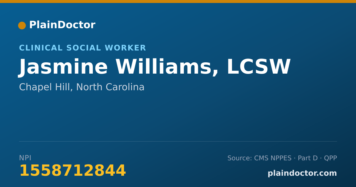 Shareable card for Jasmine Williams, LCSW - Clinical Social Worker, Chapel Hill, NC
