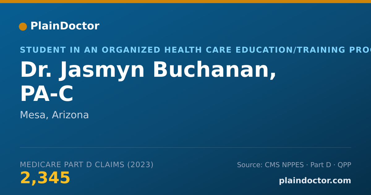 Shareable card for Jasmyn Buchanan, PA-C - Student in an Organized Health Care Education/Training Program, Mesa, AZ