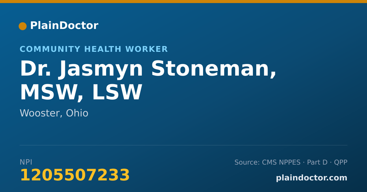 Shareable card for Jasmyn Stoneman, MSW, LSW - Community Health Worker, Wooster, OH