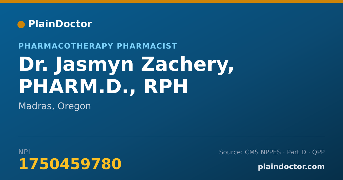 Shareable card for Jasmyn Zachery, PHARM.D., RPH - Pharmacotherapy Pharmacist, Madras, OR