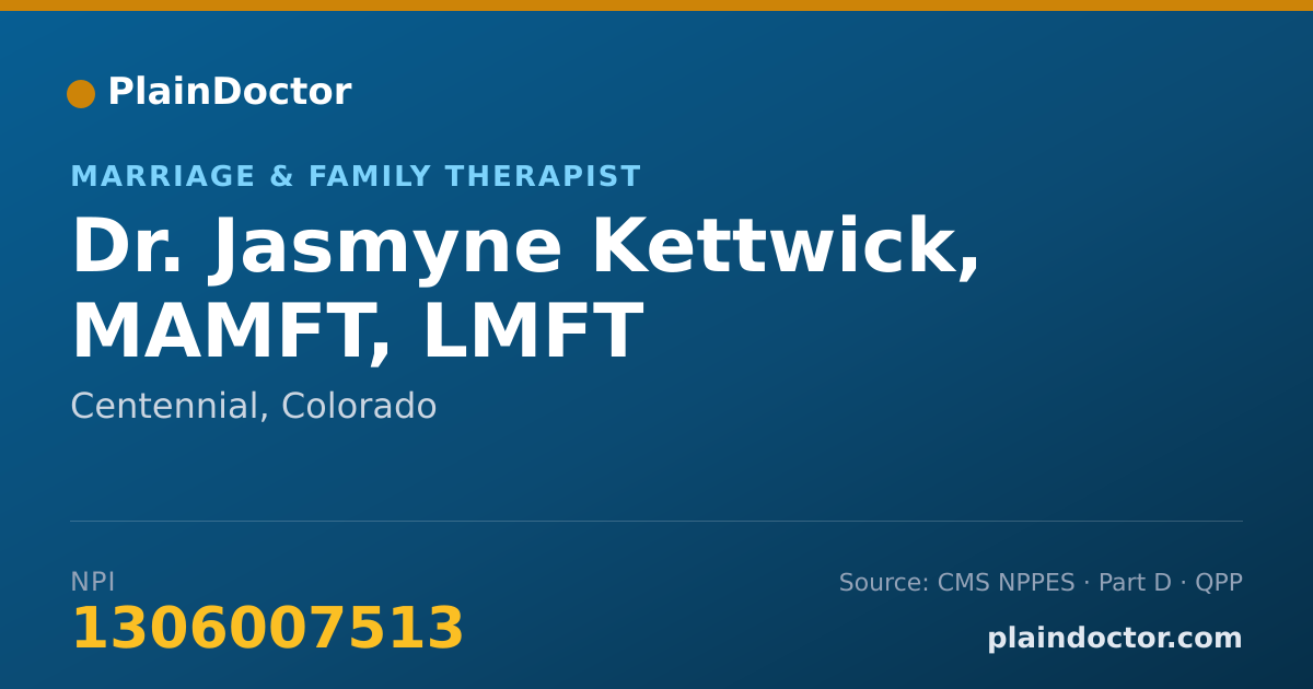 Shareable card for Jasmyne Kettwick, MAMFT, LMFT - Marriage & Family Therapist, Centennial, CO