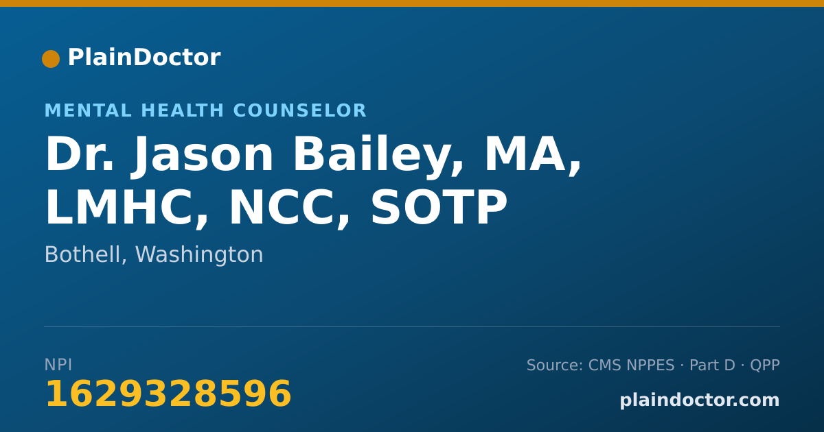 Shareable card for Jason Bailey, MA, LMHC, NCC, SOTP - Mental Health Counselor, Bothell, WA