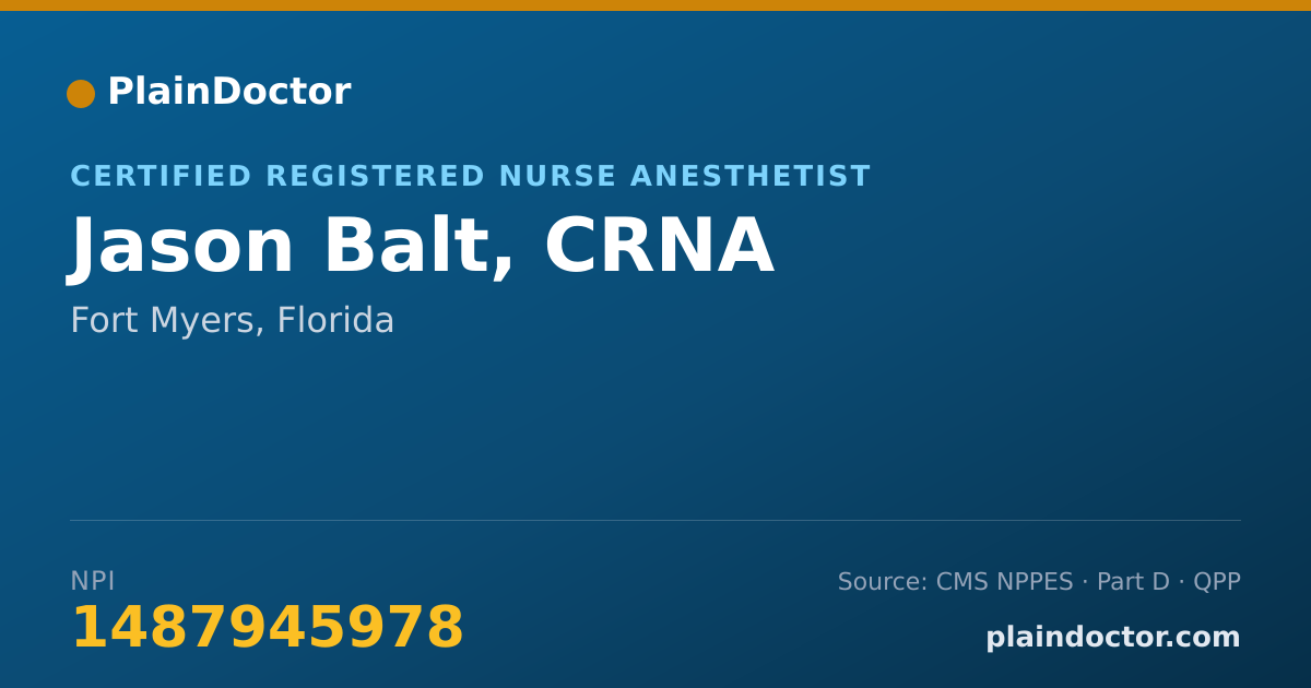 Shareable card for Jason Balt, CRNA - Certified Registered Nurse Anesthetist, Fort Myers, FL