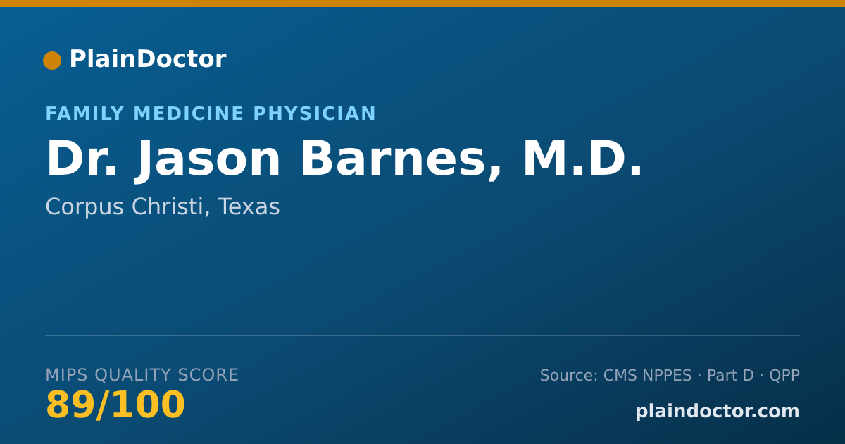 Shareable card for Jason Barnes, M.D. - Family Medicine Physician, Corpus Christi, TX