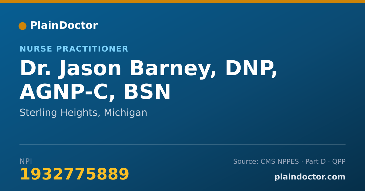 Shareable card for Jason Barney, DNP, AGNP-C, BSN - Nurse Practitioner, Sterling Heights, MI