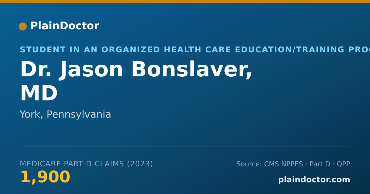Shareable card for Jason Bonslaver, MD - Student in an Organized Health Care Education/Training Program, York, PA
