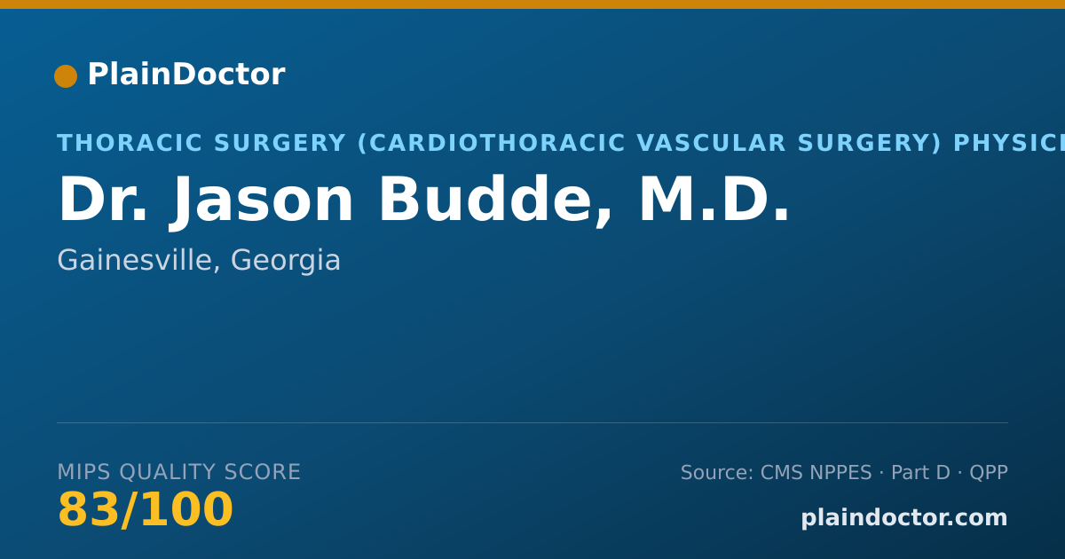 Shareable card for Jason Budde, M.D. - Thoracic Surgery (Cardiothoracic Vascular Surgery) Physician, Gainesville, GA
