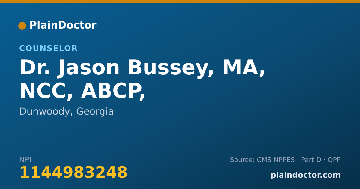 Shareable card for Jason Bussey, MA, NCC, ABCP, - Counselor, Dunwoody, GA