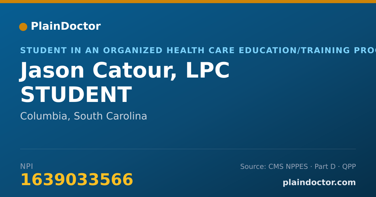 Shareable card for Jason Catour, LPC STUDENT - Student in an Organized Health Care Education/Training Program, Columbia, SC