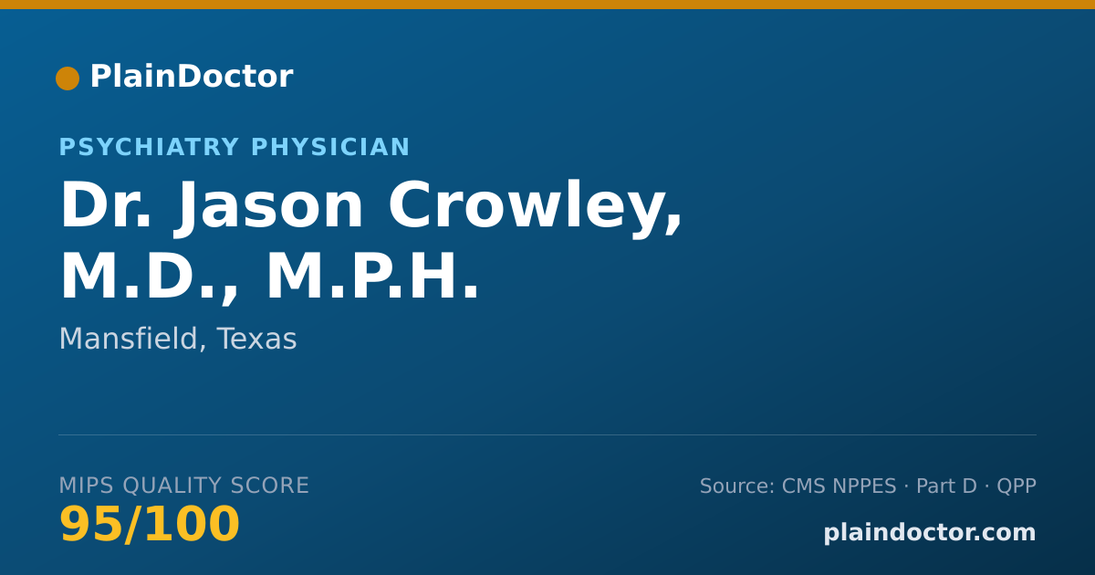 Shareable card for Jason Crowley, M.D., M.P.H. - Psychiatry Physician, Mansfield, TX
