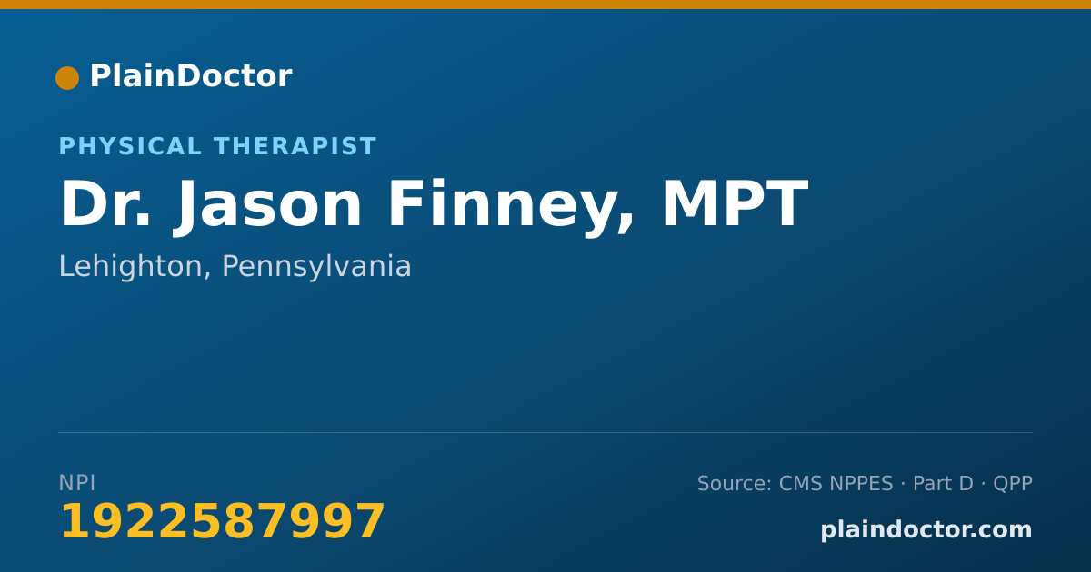 Shareable card for Jason Finney, MPT - Physical Therapist, Lehighton, PA