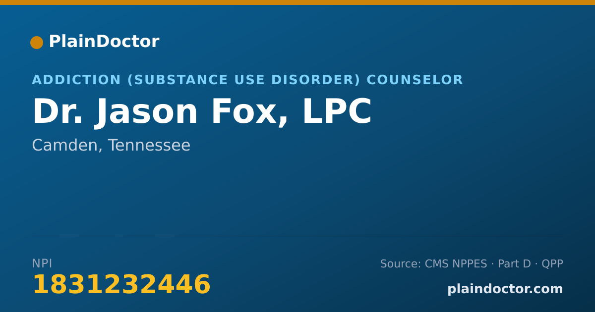 Shareable card for Jason Fox, LPC - Addiction (Substance Use Disorder) Counselor, Camden, TN