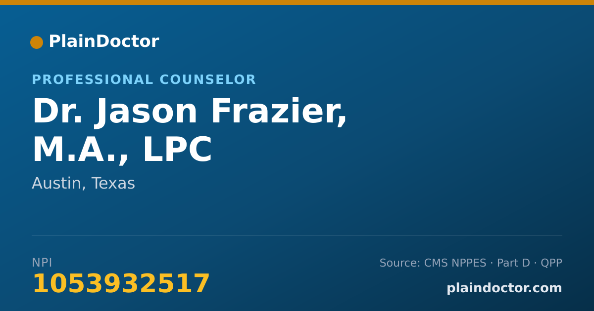 Shareable card for Jason Frazier, M.A., LPC - Professional Counselor, Austin, TX