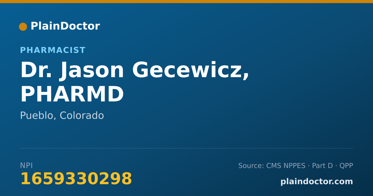 Shareable card for Jason Gecewicz, PHARMD - Pharmacist, Pueblo, CO