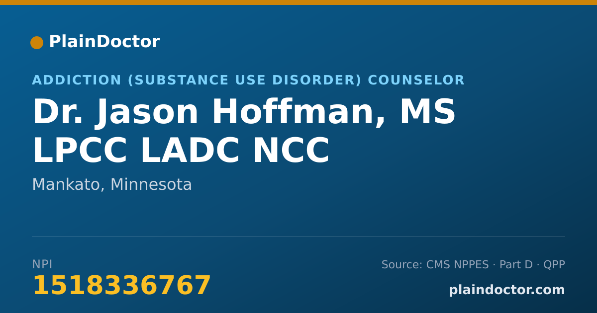 Shareable card for Jason Hoffman, MS LPCC LADC NCC - Addiction (Substance Use Disorder) Counselor, Mankato, MN