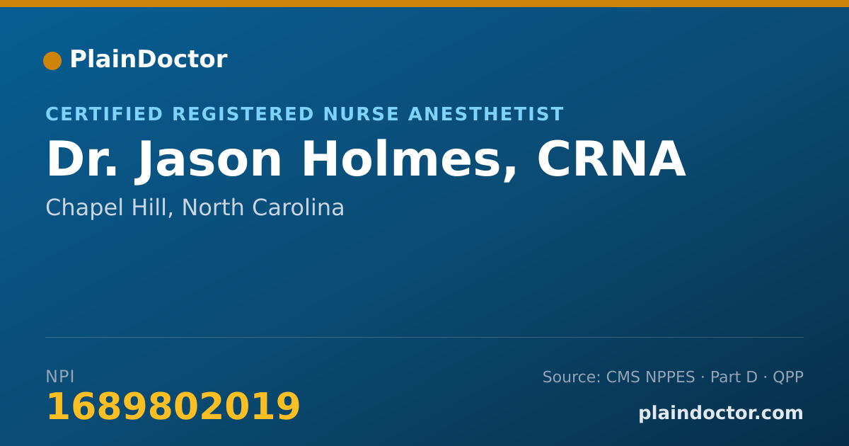Shareable card for Jason Holmes, CRNA - Certified Registered Nurse Anesthetist, Chapel Hill, NC