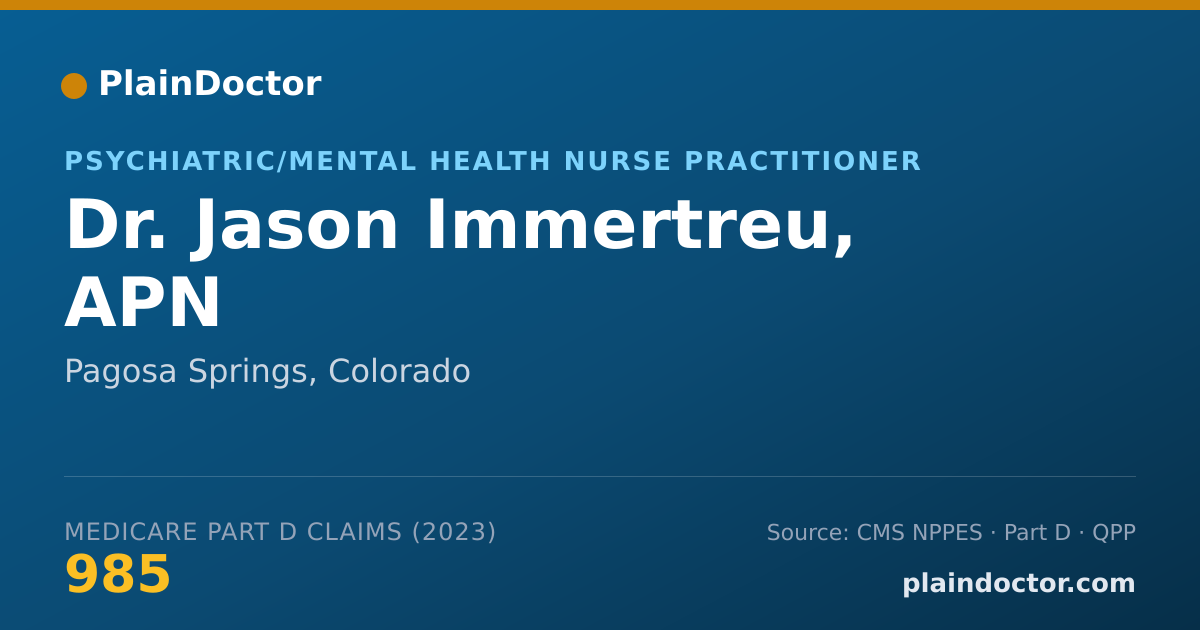Shareable card for Jason Immertreu, APN - Psychiatric/Mental Health Nurse Practitioner, Pagosa Springs, CO