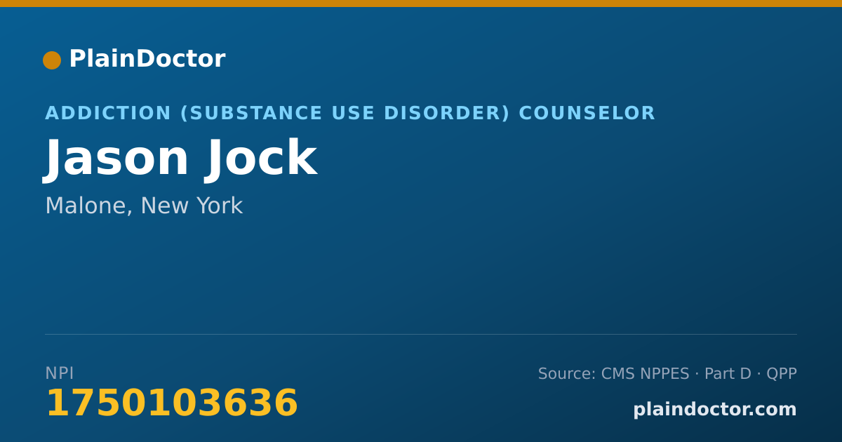 Shareable card for Jason Jock - Addiction (Substance Use Disorder) Counselor, Malone, NY