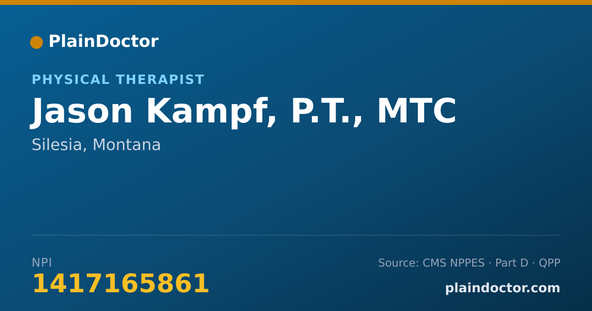 Shareable card for Jason Kampf, P.T., MTC - Physical Therapist, Silesia, MT