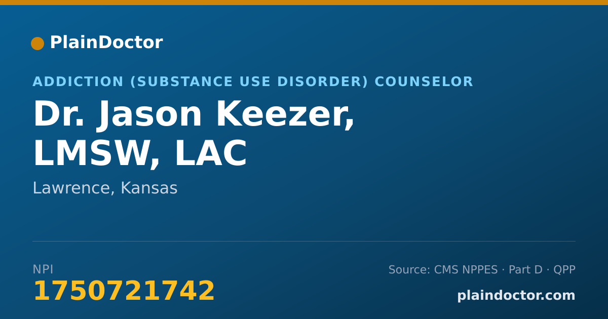 Shareable card for Jason Keezer, LMSW, LAC - Addiction (Substance Use Disorder) Counselor, Lawrence, KS