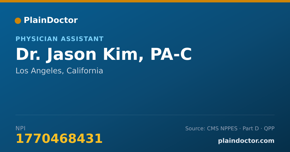 Shareable card for Jason Kim, PA-C - Physician Assistant, Los Angeles, CA
