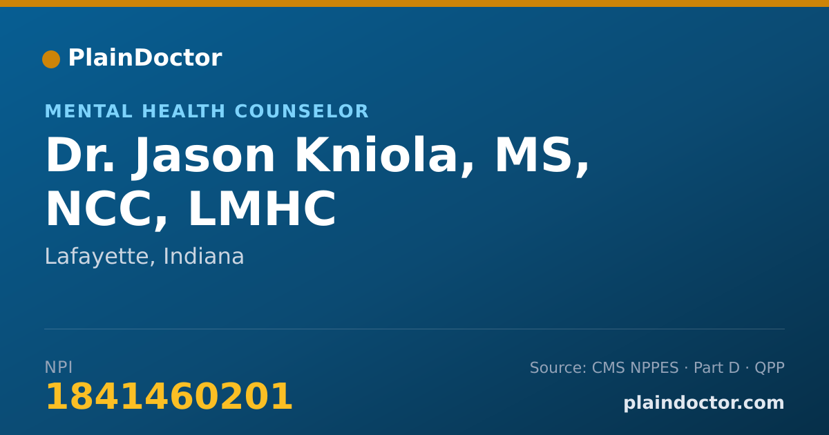 Shareable card for Jason Kniola, MS, NCC, LMHC - Mental Health Counselor, Lafayette, IN