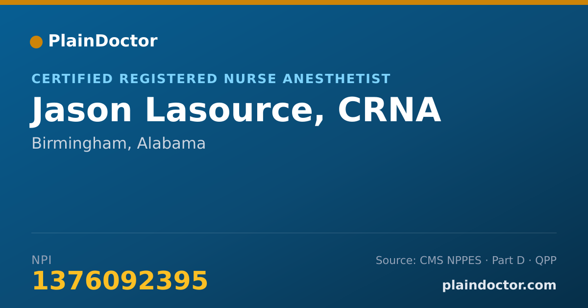 Shareable card for Jason Lasource, CRNA - Certified Registered Nurse Anesthetist, Birmingham, AL