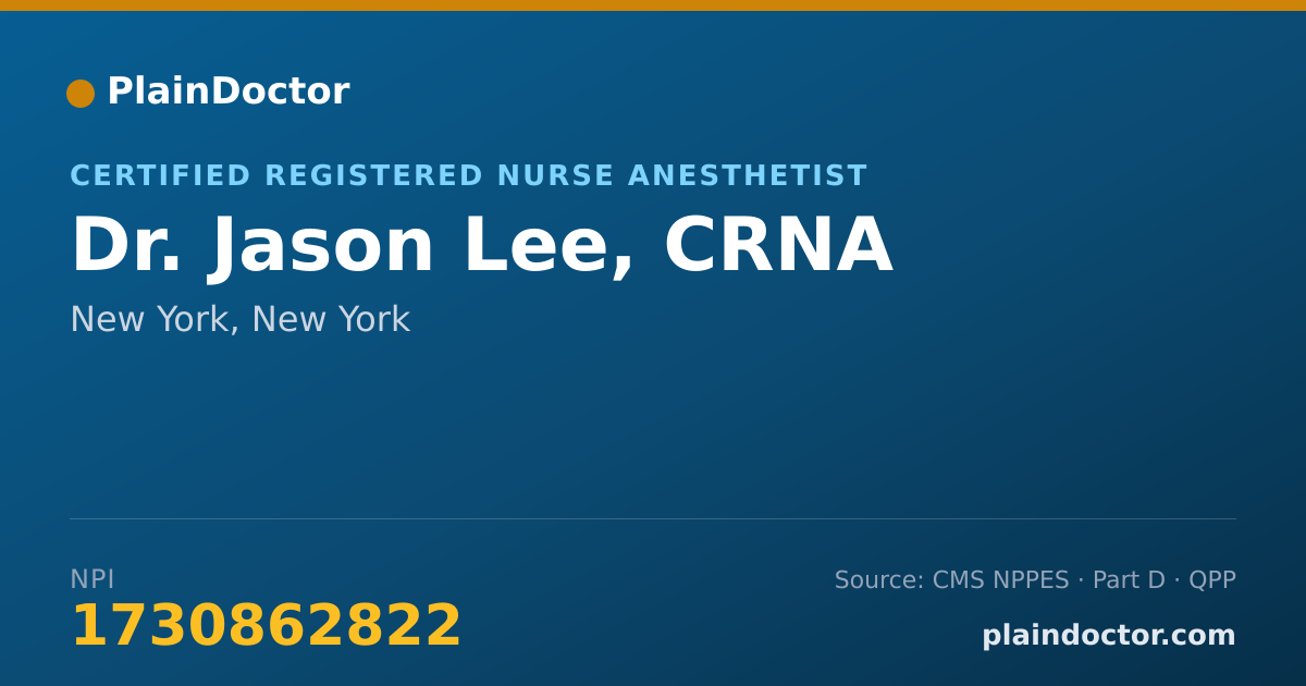 Shareable card for Jason Lee, CRNA - Certified Registered Nurse Anesthetist, New York, NY