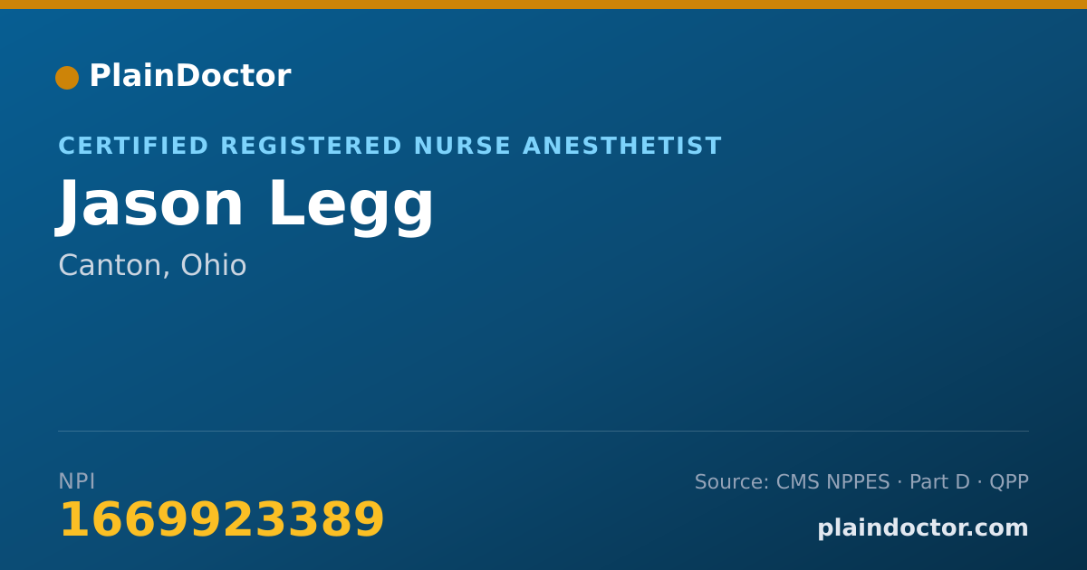 Shareable card for Jason Legg - Certified Registered Nurse Anesthetist, Canton, OH
