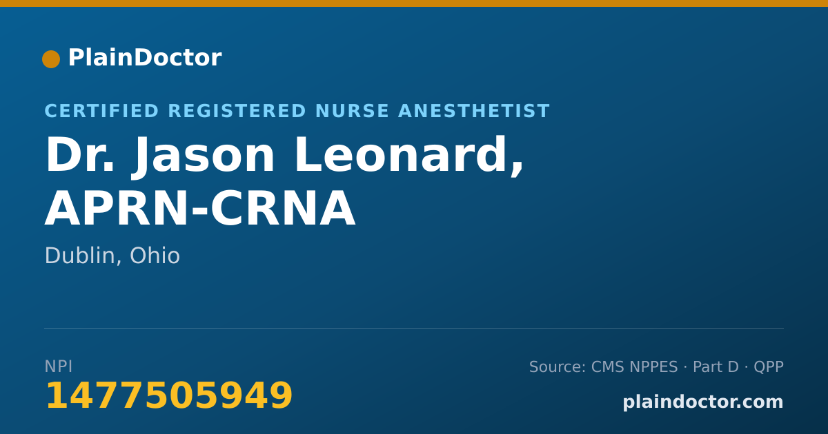 Shareable card for Jason Leonard, APRN-CRNA - Certified Registered Nurse Anesthetist, Dublin, OH