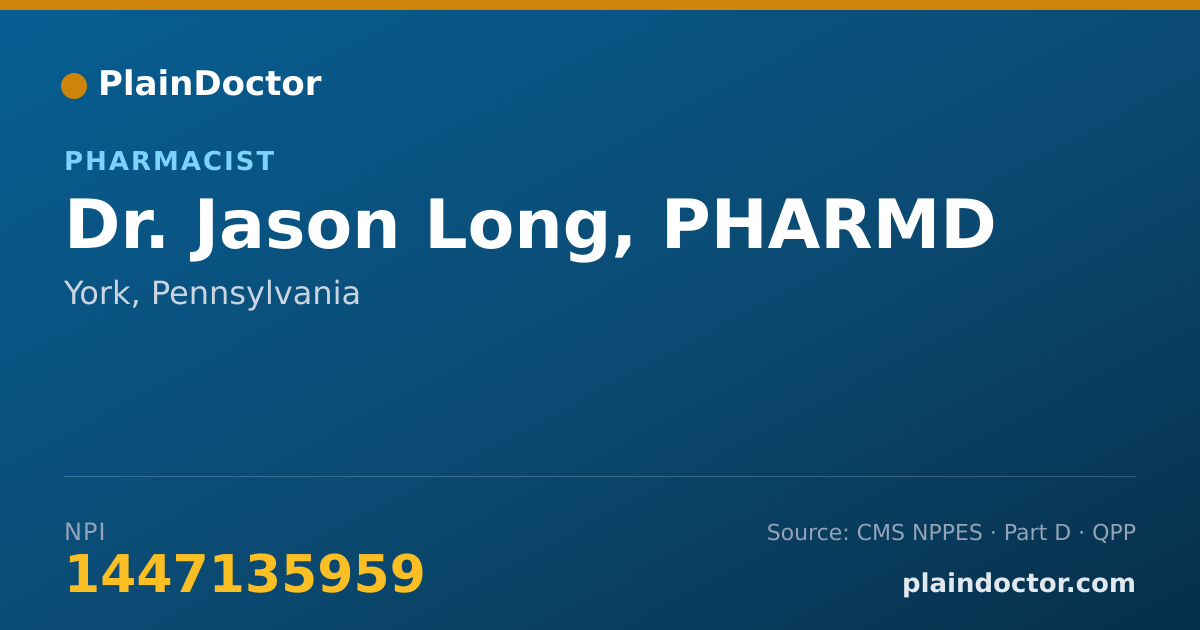 Shareable card for Jason Long, PHARMD - Pharmacist, York, PA