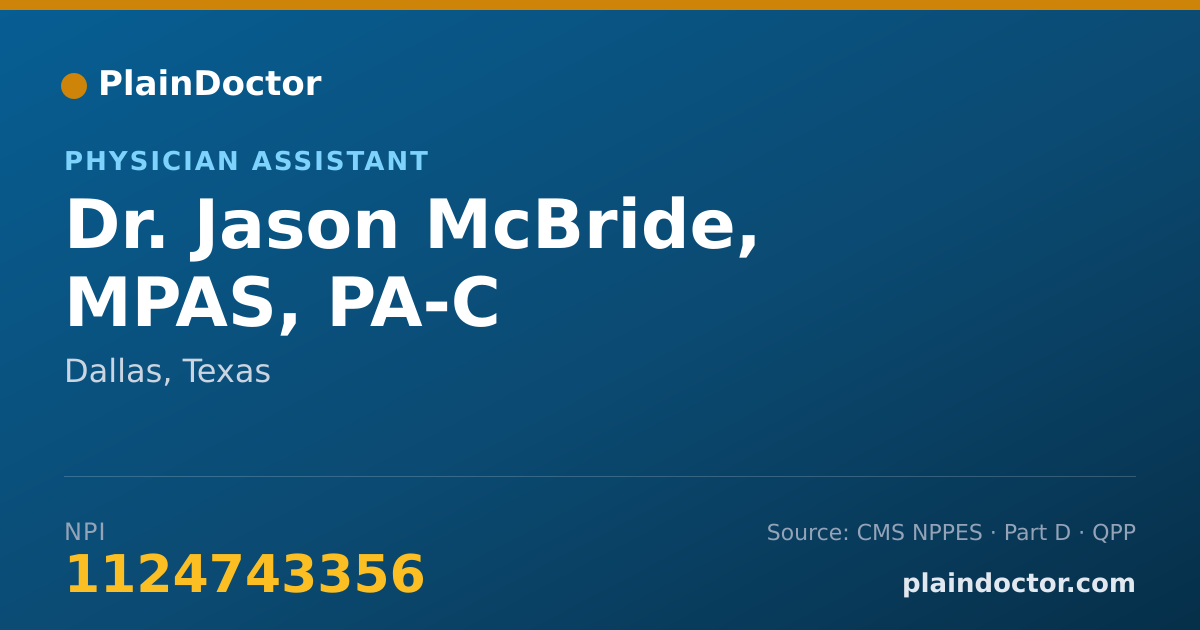 Shareable card for Jason McBride, MPAS, PA-C - Physician Assistant, Dallas, TX